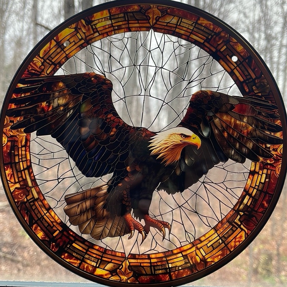Suncatcher Bald Eagle Acrylic Cabin Cottage Home Decor Faux Stained Glass